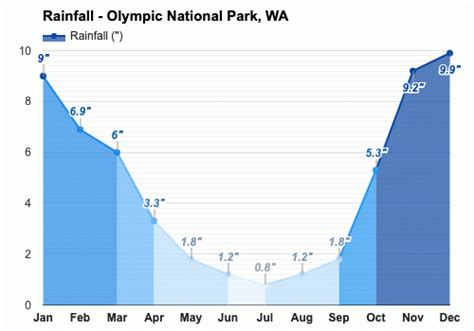 The coast sees two high and two low tides per day. . Olympic national park average rainfall